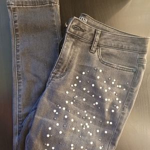 Embellished Jeans, Faded Black, Size 6